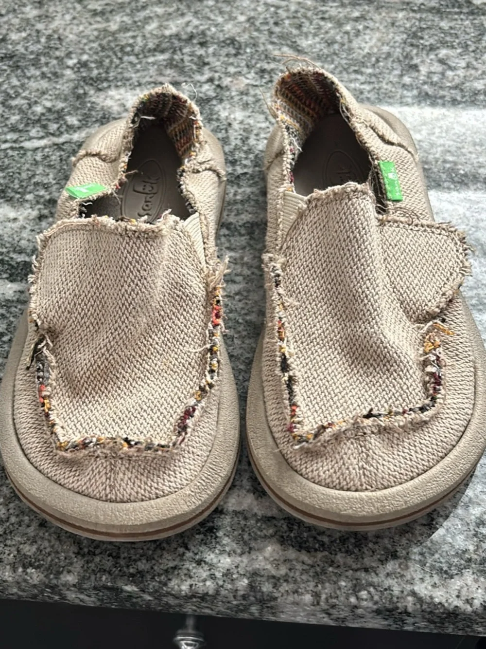 Sanuk Beige/Tan Slip-On Canvas Kids Sneakers